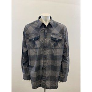 M.O. Seven Originals Men's Gray Plaid Button Up Shirt Size 4XL Cotton Blend Long